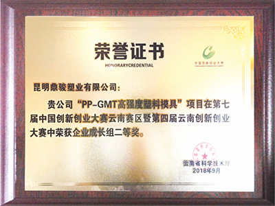 鼎駿PP-GMT高強(qiáng)度塑料模具榮譽(yù)證書